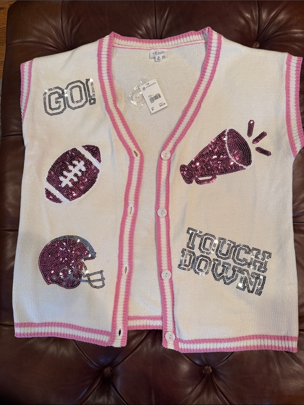 Women’s Sequin Football Vest - Pink & White